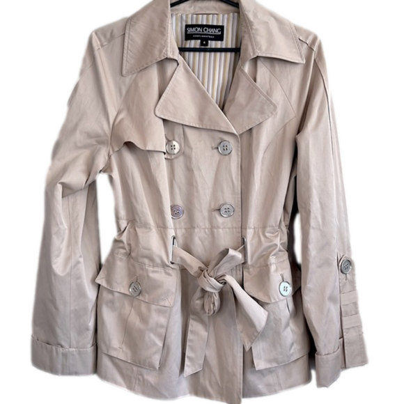 SIMON CHANG Coat / Oatmeal Trench/Fully Lined/ Size 6 - Picture 1 of 6